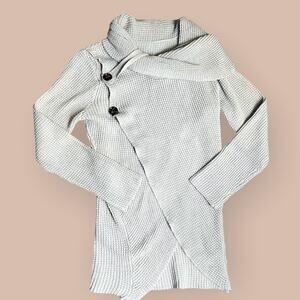 ZENANA OUTFITTERS COTTON ASYM COWL NECK TULIP HEM BOHO WESTERN SWEATER CREAM S